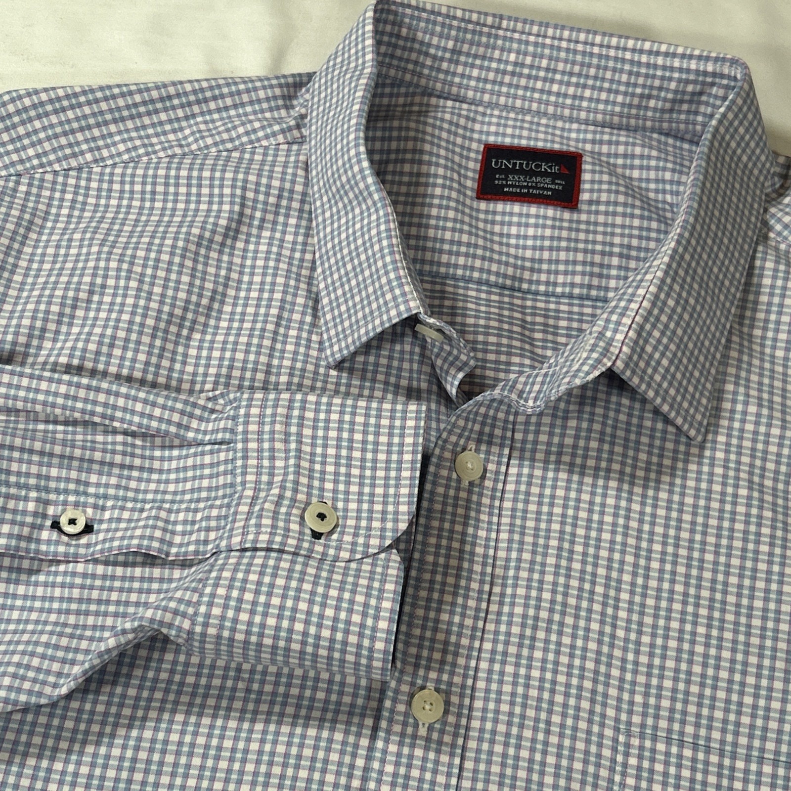 Untuckit Shirt Mens 3xl Performance Button Down Blue Pink Check Light Stretch